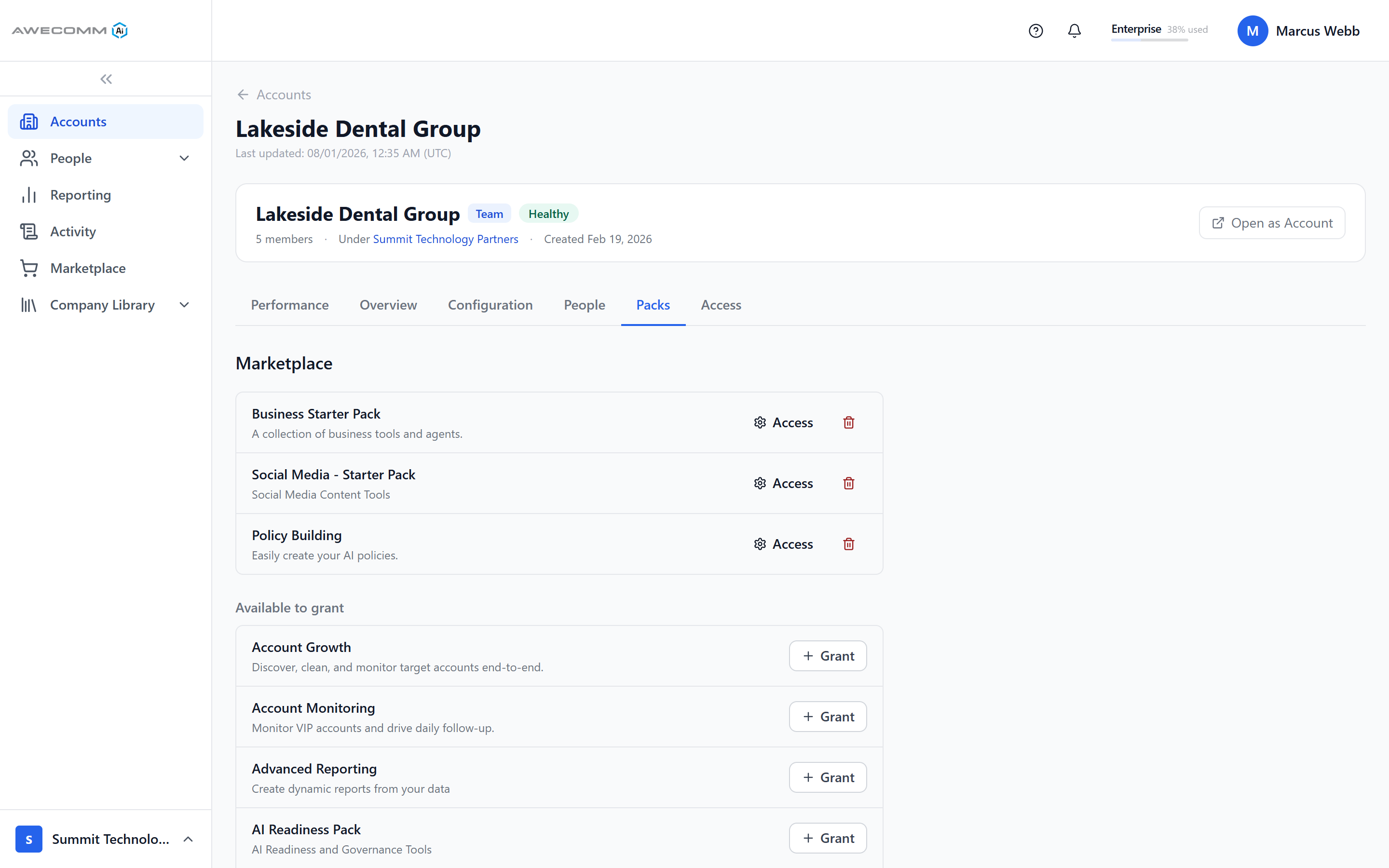 Assigning agent packs to a member organization sub-account