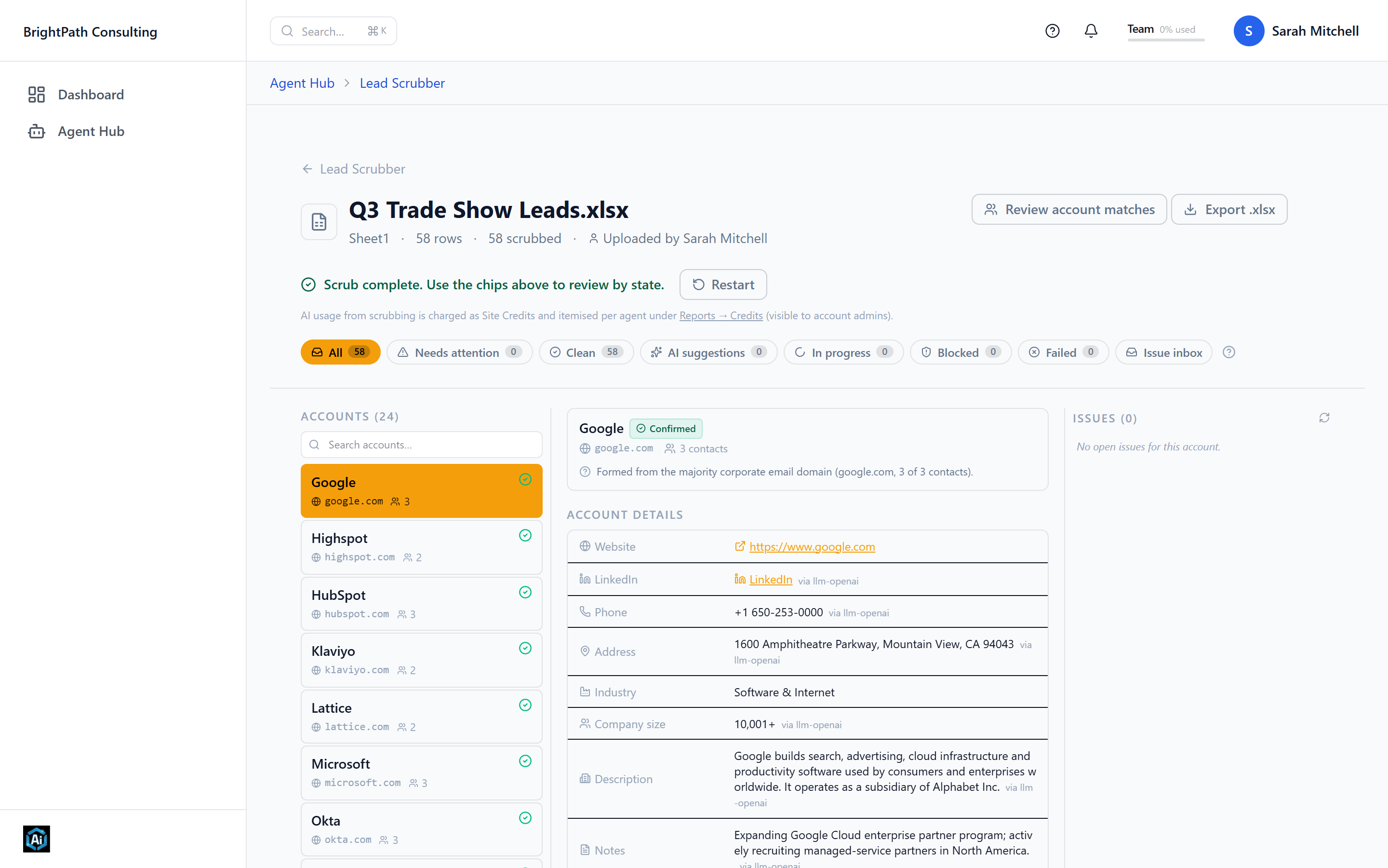 Lead Scrubber in the Awecomm AI portal