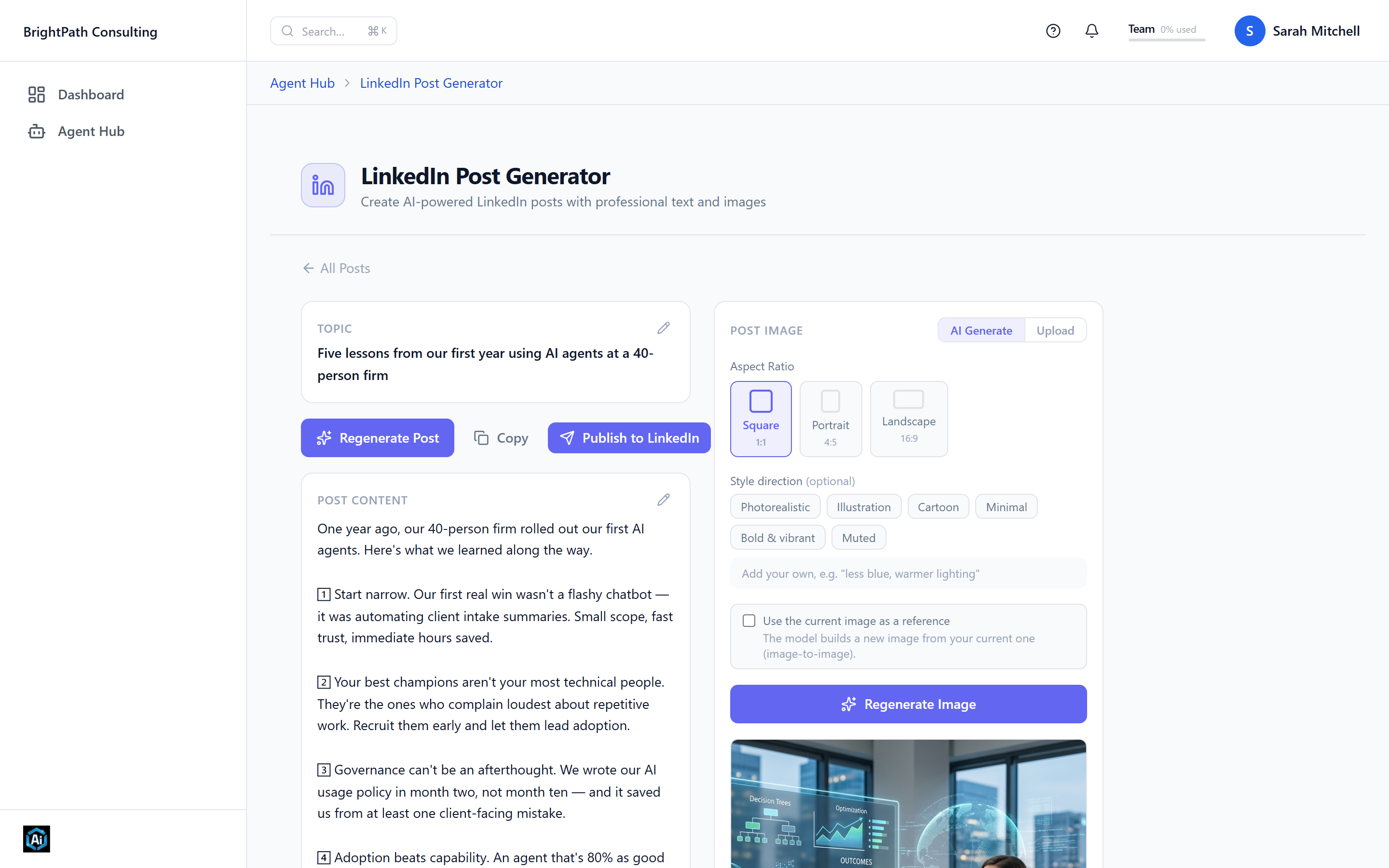LinkedIn Post Generator in the Awecomm AI portal